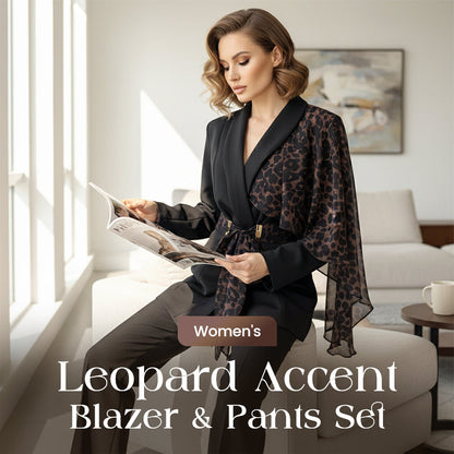 🔥Limited-time offer-Women's Leopard Accent Blazer & Pants Set