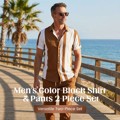 Men's Color-Block Shirt & Pants 2-Piece Set