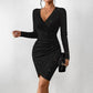 💥Hot Deals-Women's Long Sleeve V-Neck Sparkle Bodycon Dress