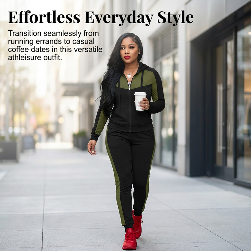 🔥Hot Sale Offers-Women's 2-Piece Color-Block Tracksuit Set