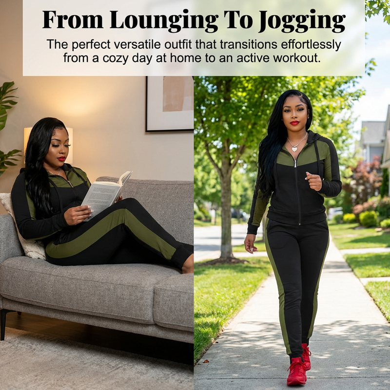 🔥Hot Sale Offers-Women's 2-Piece Color-Block Tracksuit Set