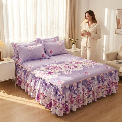🔥Hot Sale Offers-3-Piece Floral Ruffled Bed Sheet & Pillowcases Set