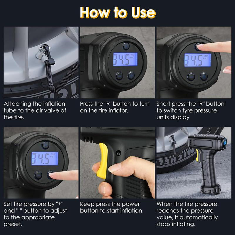 Portable Cordless Air Compressor with Digital Display