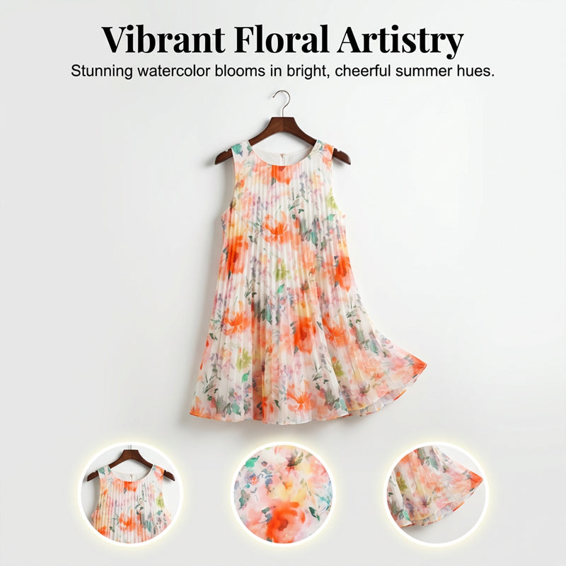 💥 Special Sale 50% OFF💥Women’s Sleeveless Floral Print Pleated Dress