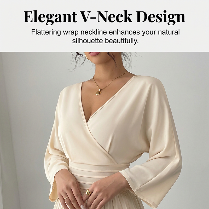 🔥Hot Sale Deals-Elegant V-Neck Pleated Wide-Leg Jumpsuit