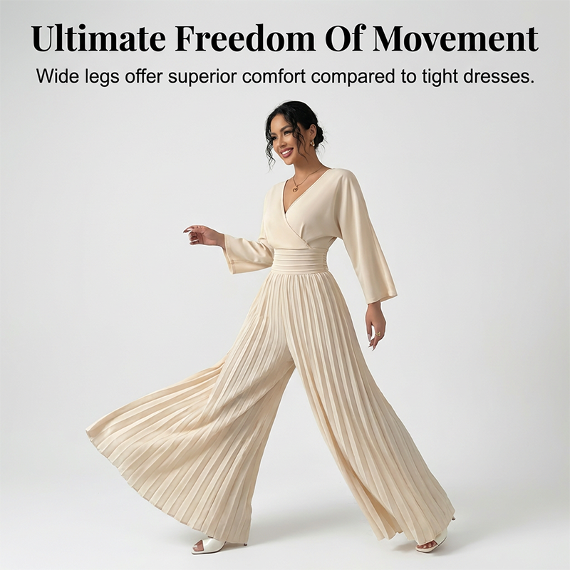 🔥Hot Sale Deals-Elegant V-Neck Pleated Wide-Leg Jumpsuit