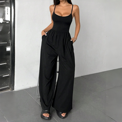 🔥Hot Sale Offers-Spaghetti Strap Wide-Leg Jumpsuit with Pockets