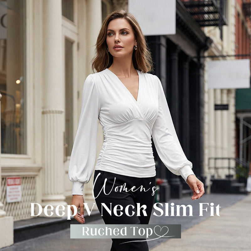 Women’s Deep V Neck Slim Fit Ruched Top