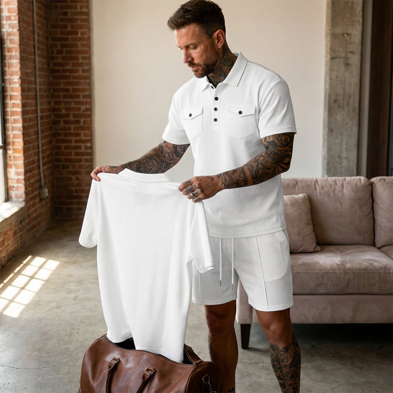 👕🩳 Men’s Short Sleeve Top & Drawstring Shorts 2-Piece Set – Casual, Comfortable & Perfect for Summer ⚡✨