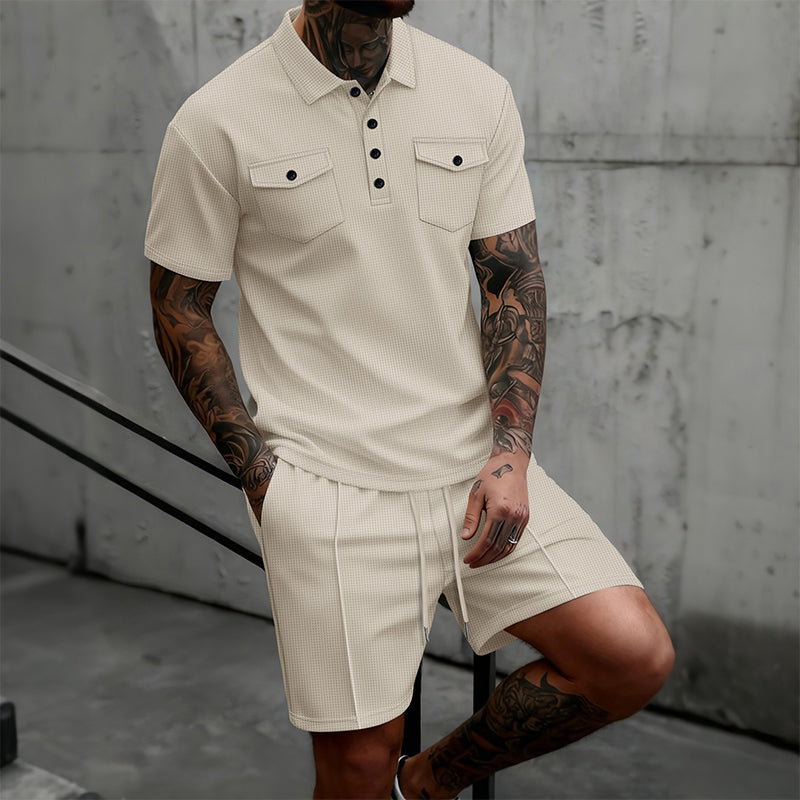 👕🩳 Men’s Short Sleeve Top & Drawstring Shorts 2-Piece Set – Casual, Comfortable & Perfect for Summer ⚡✨