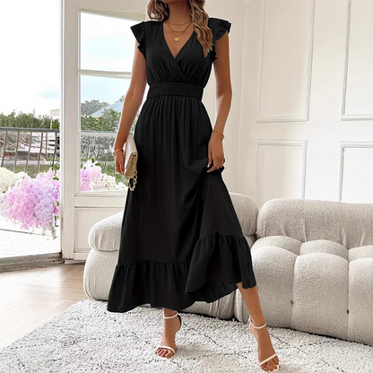 👗V-Neck Ruffled Maxi Dress – Effortless Elegance for Every Occasion!