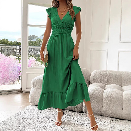 🎉Last Day Promotion 50% OFF💃🌼V-Neck Ruffled Waist-Defining Maxi Dress
