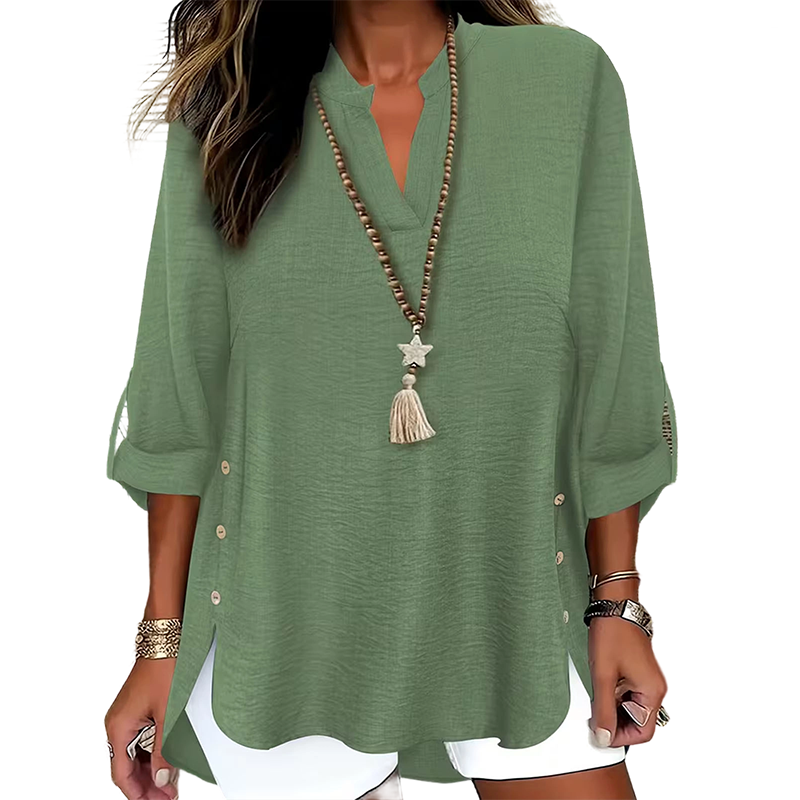 🔥 Hot Sale  🔥Casual Solid Color Button Side Slit Top