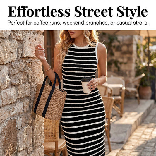 🔥Hot Deals-Sleeveless Striped Ribbed Knit Dress