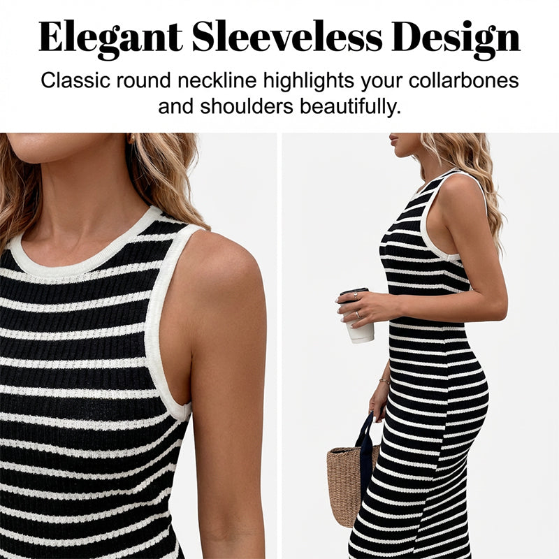 🔥Hot Deals-Sleeveless Striped Ribbed Knit Dress