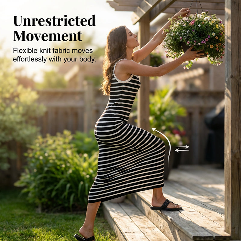 🔥Hot Deals-Sleeveless Striped Ribbed Knit Dress