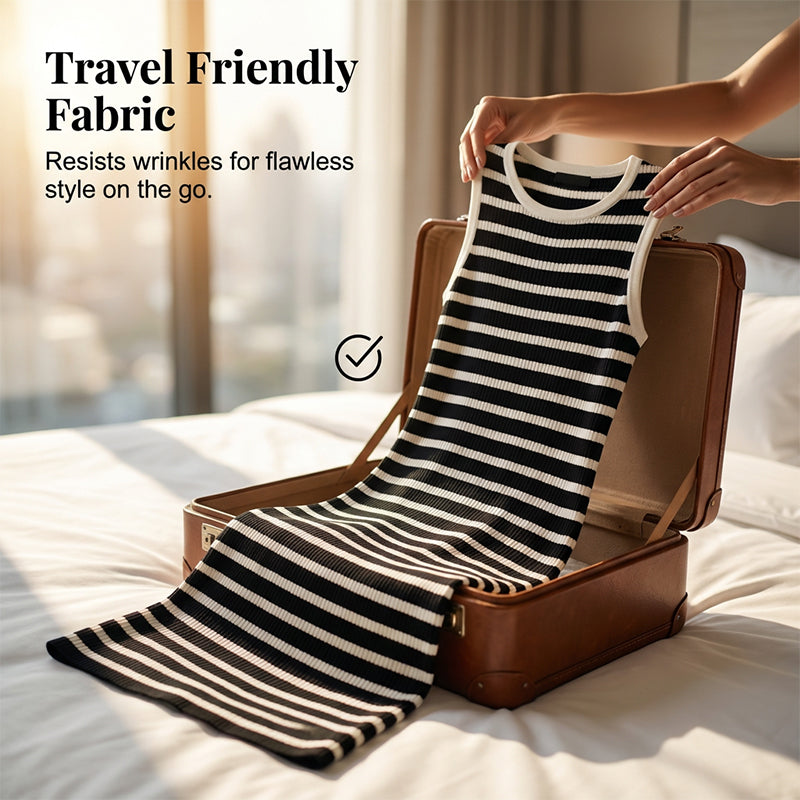 🔥Hot Deals-Sleeveless Striped Ribbed Knit Dress