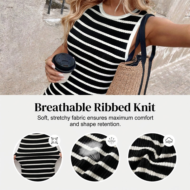 🔥Hot Deals-Sleeveless Striped Ribbed Knit Dress