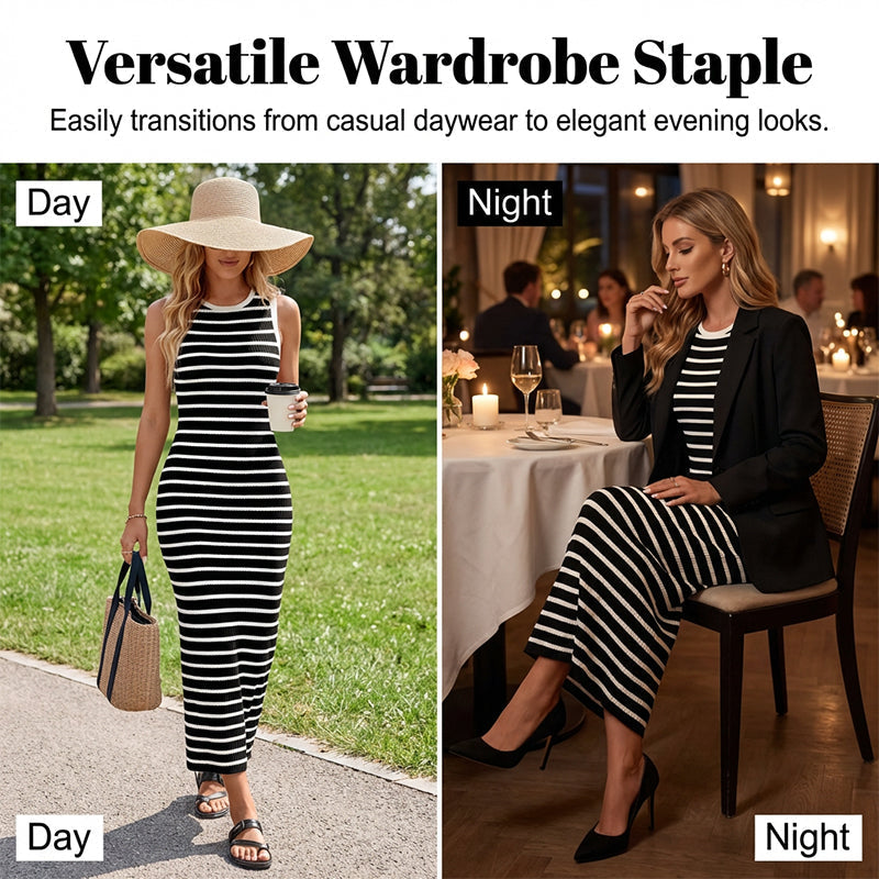 🔥Hot Deals-Sleeveless Striped Ribbed Knit Dress