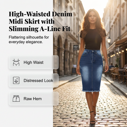 🔥Hot Deals-Women's High-Waist Frayed Hem Denim Skirt