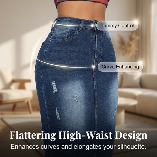 🔥Hot Deals-Women's High-Waist Frayed Hem Denim Skirt