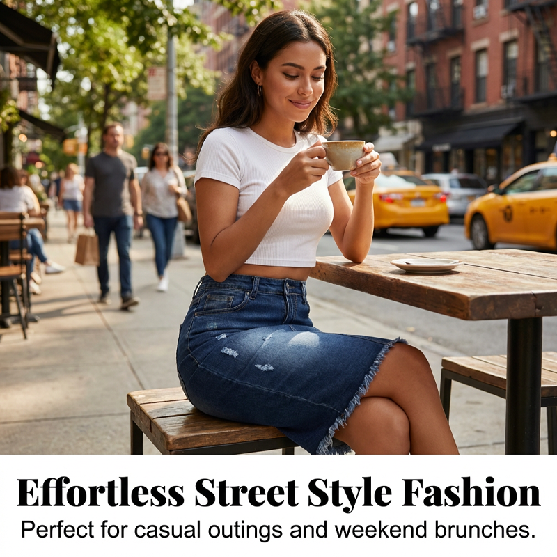 🔥Hot Deals-Women's High-Waist Frayed Hem Denim Skirt