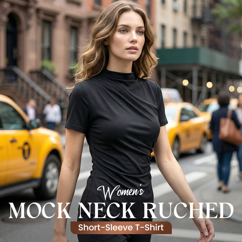 Women's Mock Neck Ruched Short-Sleeve T-Shirt