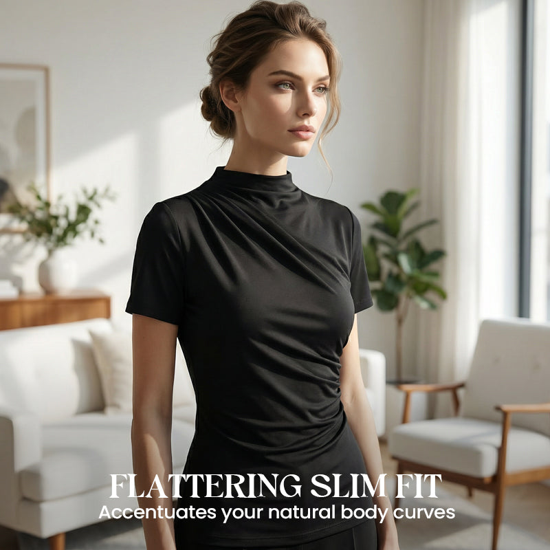 Women's Mock Neck Ruched Short-Sleeve T-Shirt