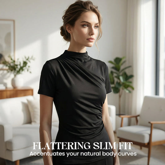 Women's Mock Neck Ruched Short-Sleeve T-Shirt