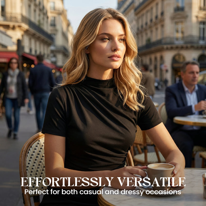 Women's Mock Neck Ruched Short-Sleeve T-Shirt