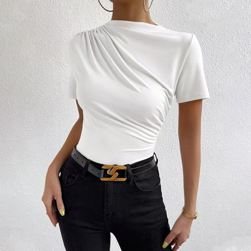 Women's Mock Neck Ruched Short-Sleeve T-Shirt