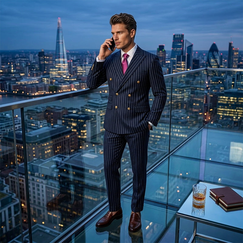 🔥Limited-time offer-Men's Double-Breasted Pinstripe Suit Set