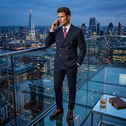 🔥Limited-time offer-Men's Double-Breasted Pinstripe Suit Set