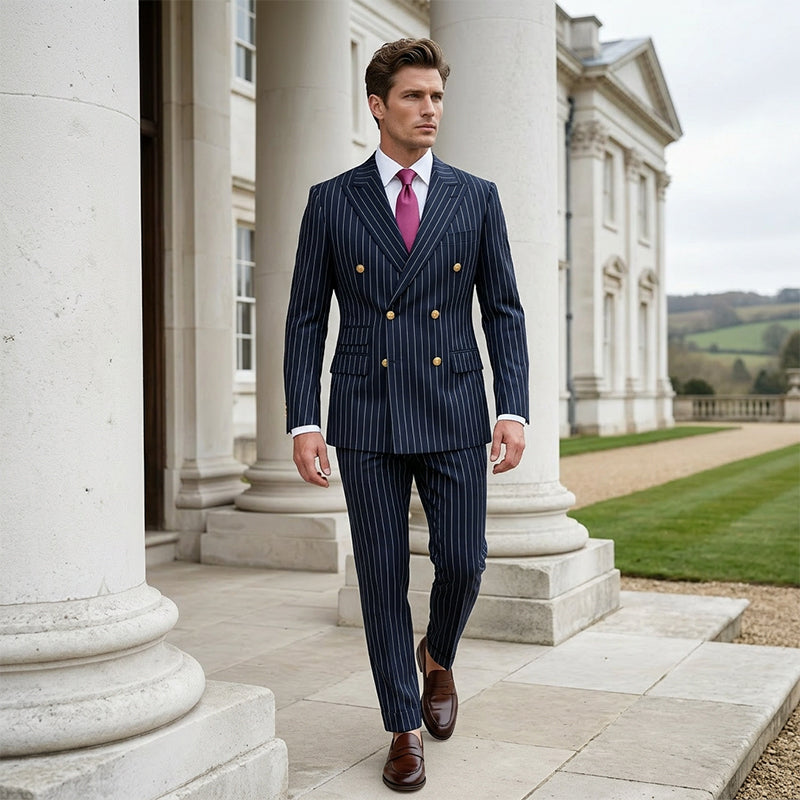 🔥Limited-time offer-Men's Double-Breasted Pinstripe Suit Set