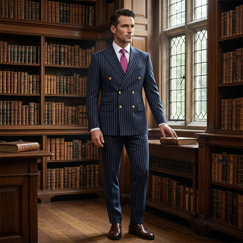 🔥Limited-time offer-Men's Double-Breasted Pinstripe Suit Set
