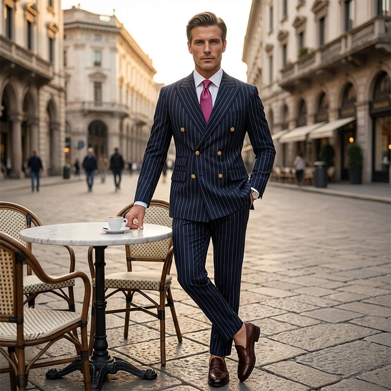 🔥Limited-time offer-Men's Double-Breasted Pinstripe Suit Set