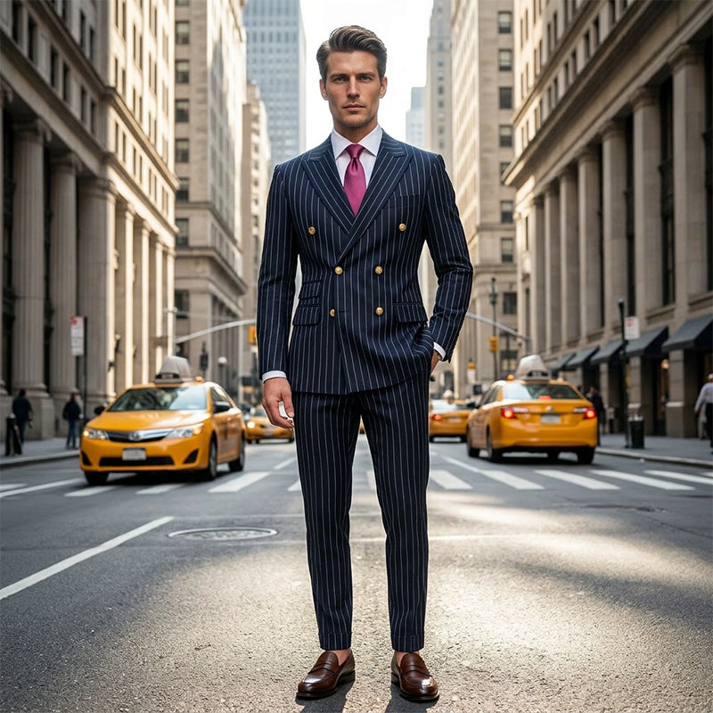 🔥Limited-time offer-Men's Double-Breasted Pinstripe Suit Set
