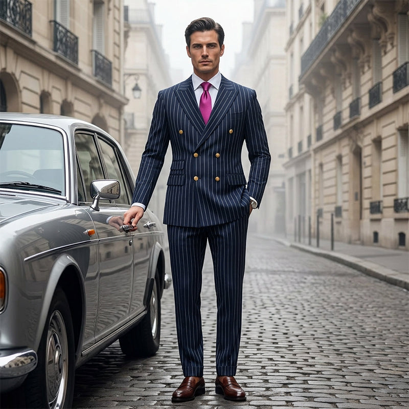 🔥Limited-time offer-Men's Double-Breasted Pinstripe Suit Set