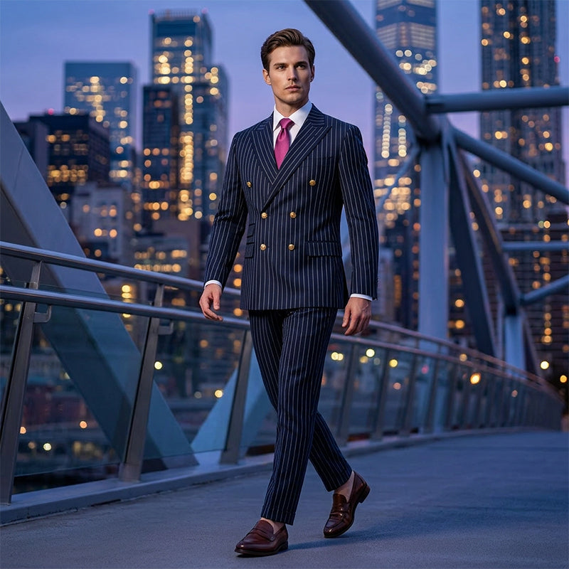 🔥Limited-time offer-Men's Double-Breasted Pinstripe Suit Set