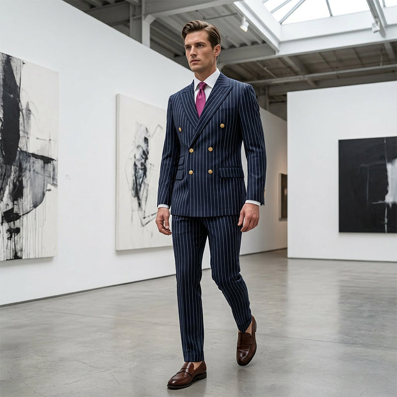 🔥Limited-time offer-Men's Double-Breasted Pinstripe Suit Set