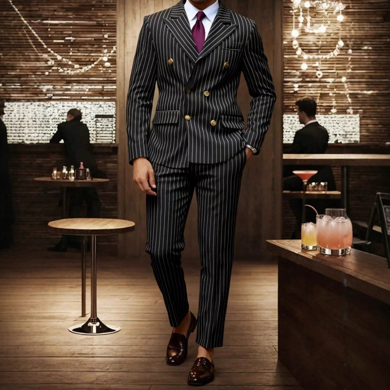 🔥Limited-time offer-Men's Double-Breasted Pinstripe Suit Set