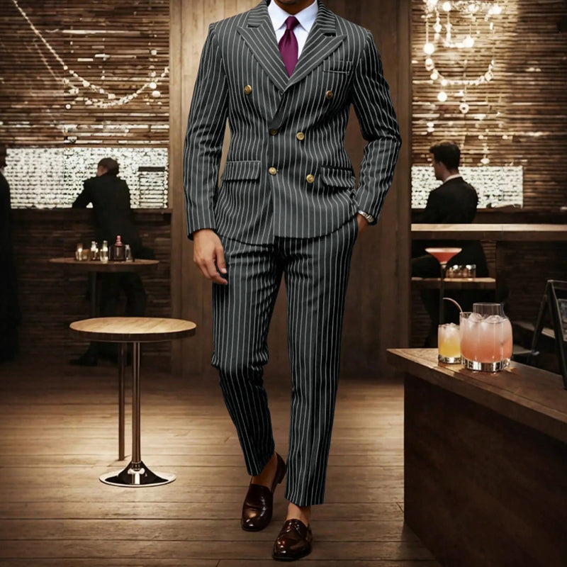 🔥Limited-time offer-Men's Double-Breasted Pinstripe Suit Set
