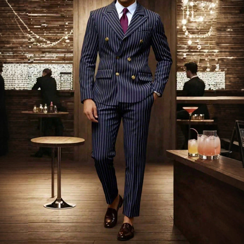 🔥Limited-time offer-Men's Double-Breasted Pinstripe Suit Set