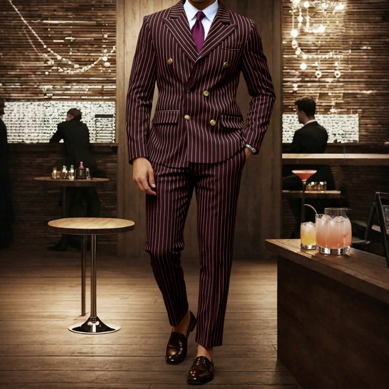🔥Limited-time offer-Men's Double-Breasted Pinstripe Suit Set