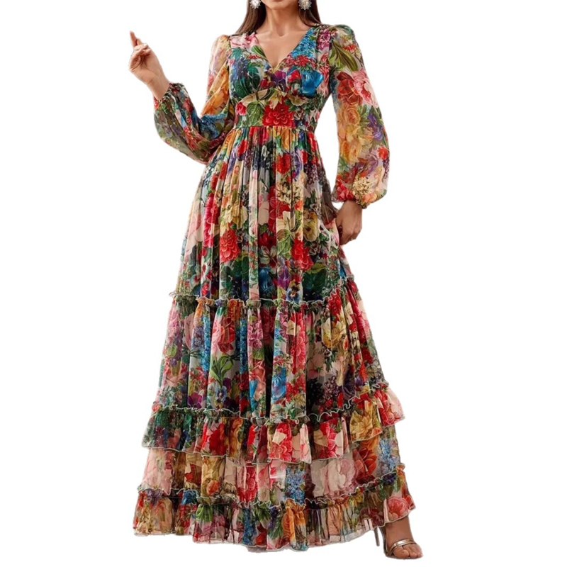 ⏳Limited-time 50% off⏰Romantic V-Neck Lantern Sleeve Floral Dress👗