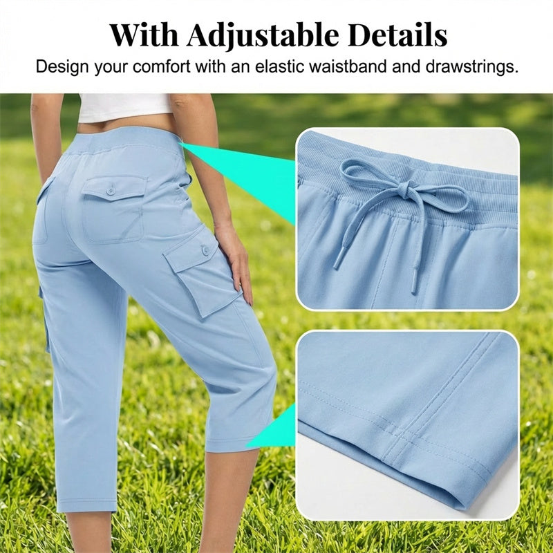 👖 LIMITED-TIME 50% OFF! ✨ Women's Lightweight Cargo Capris – 6 Pockets, Drawstring Waist, Breathable 🌿