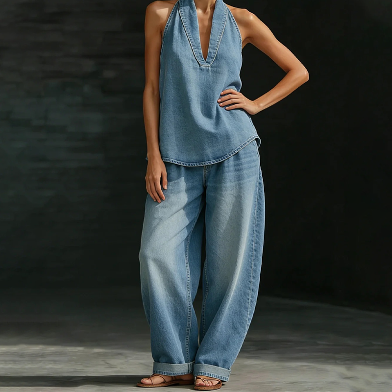 ⚡️Special Price Only ￡29.99 ⚡️Women's Casual Halter Top & Wide-Leg Pants Set