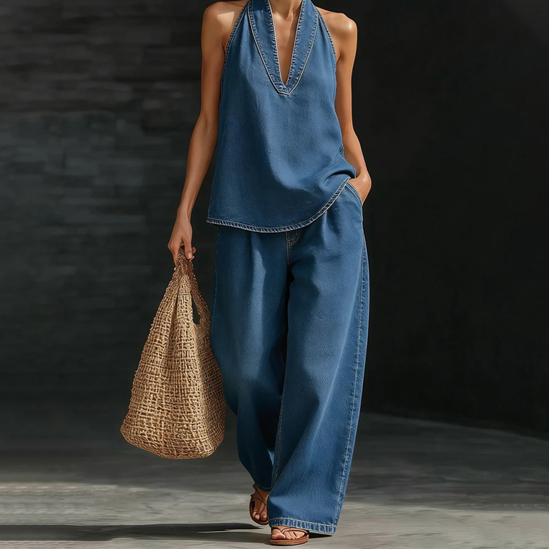 ⚡️Special Price Only ￡29.99 ⚡️Women's Casual Halter Top & Wide-Leg Pants Set