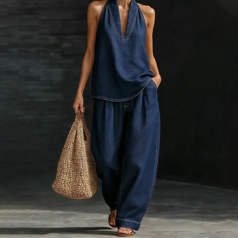 ⚡️Special Price Only ￡29.99 ⚡️Women's Casual Halter Top & Wide-Leg Pants Set
