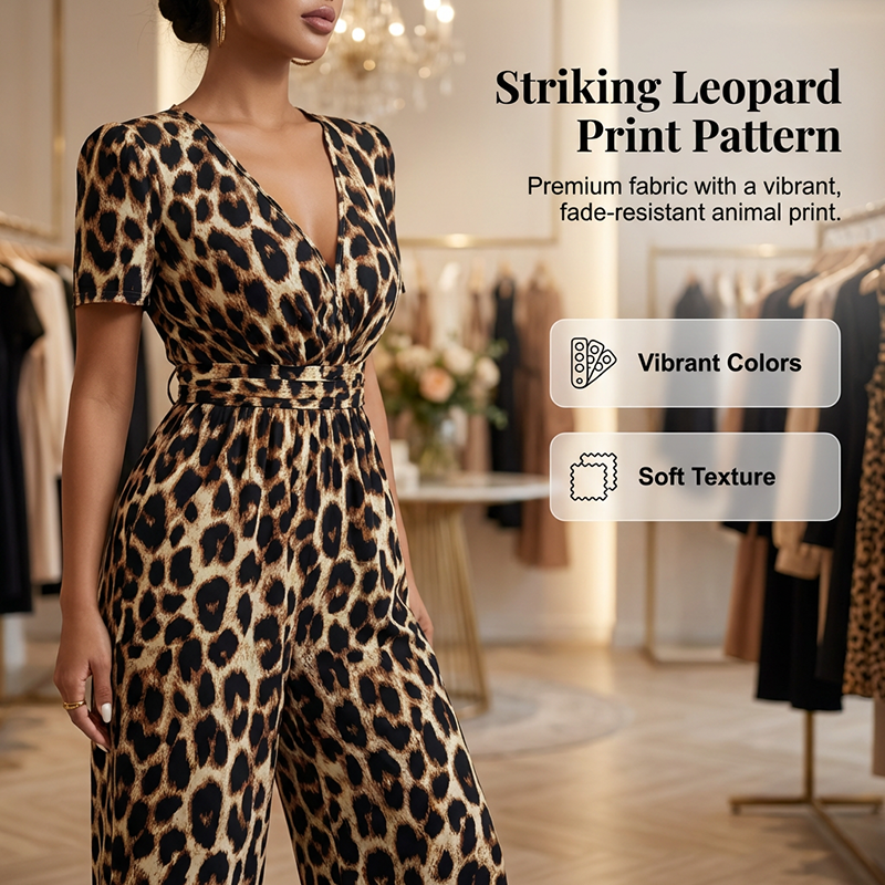 🔥Hot Deals-Leopard Print V-Neck Wide-Leg Jumpsuit